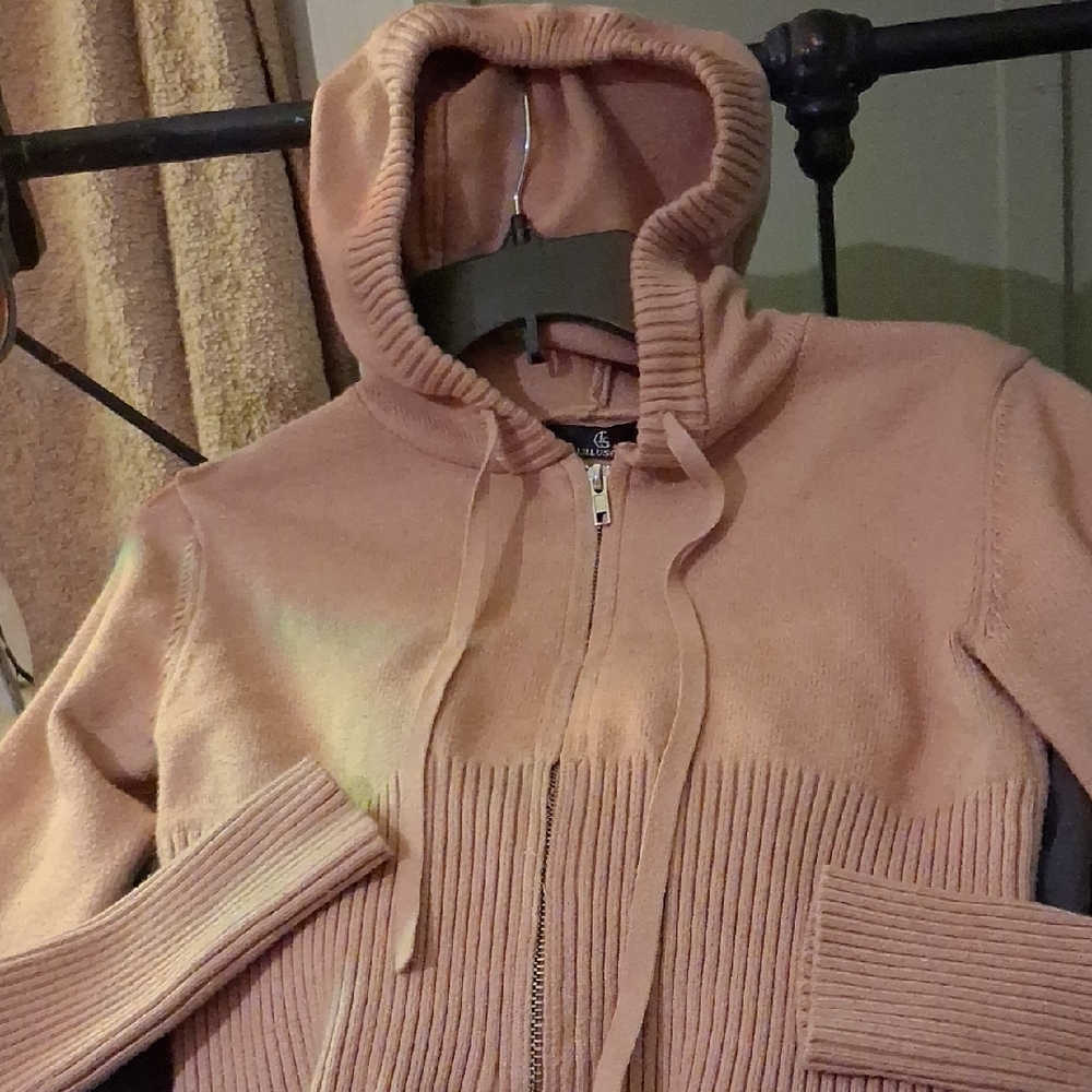 Pink Hooded Zip-Up Sweater